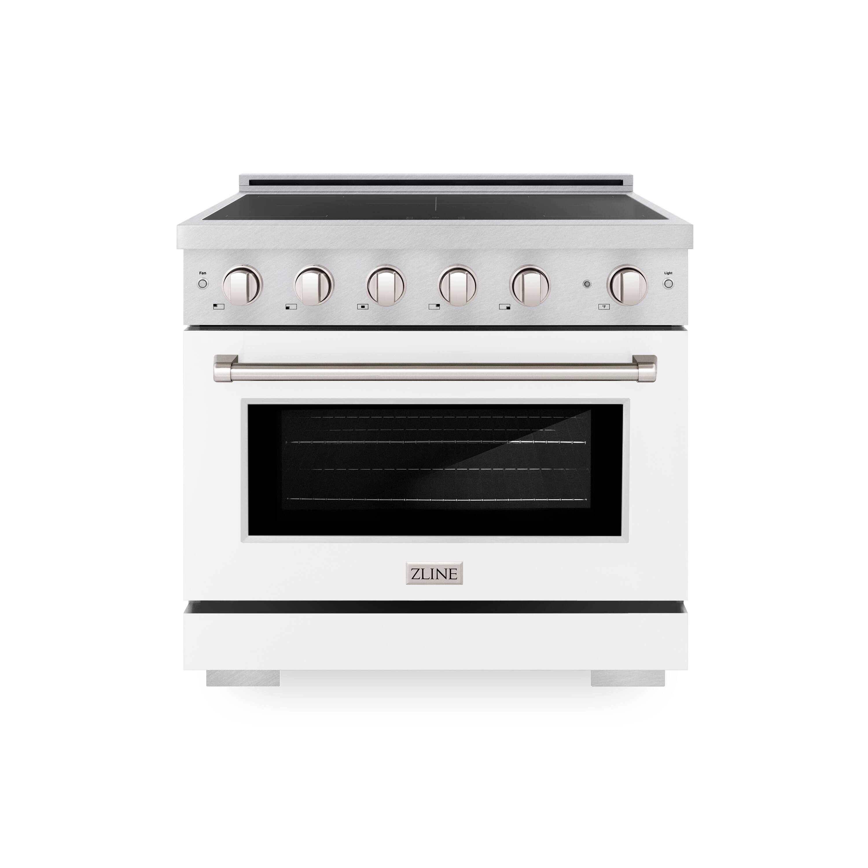 Front. ZLINE - 36 in. 5.2 cu. ft. Paramount Freestanding Induction Range with 5 Burners and Electric Oven in Satin Steel w/ white Door - Matte White.