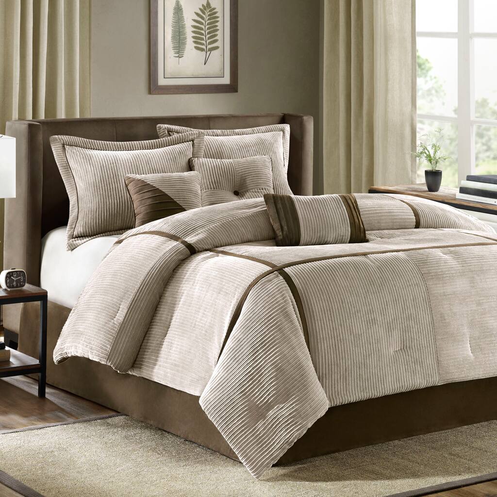 Alt View 1. Gracie Mills - Gracie Mills Barlow 7-Piece Comforter Set in Taupe and Chocolate Brown - Taupe.