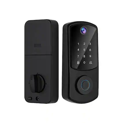 Front. Cluzine - Auto Fingerprint Lock with Peephole Camera,Password,Knob Lock,For Home,Office.