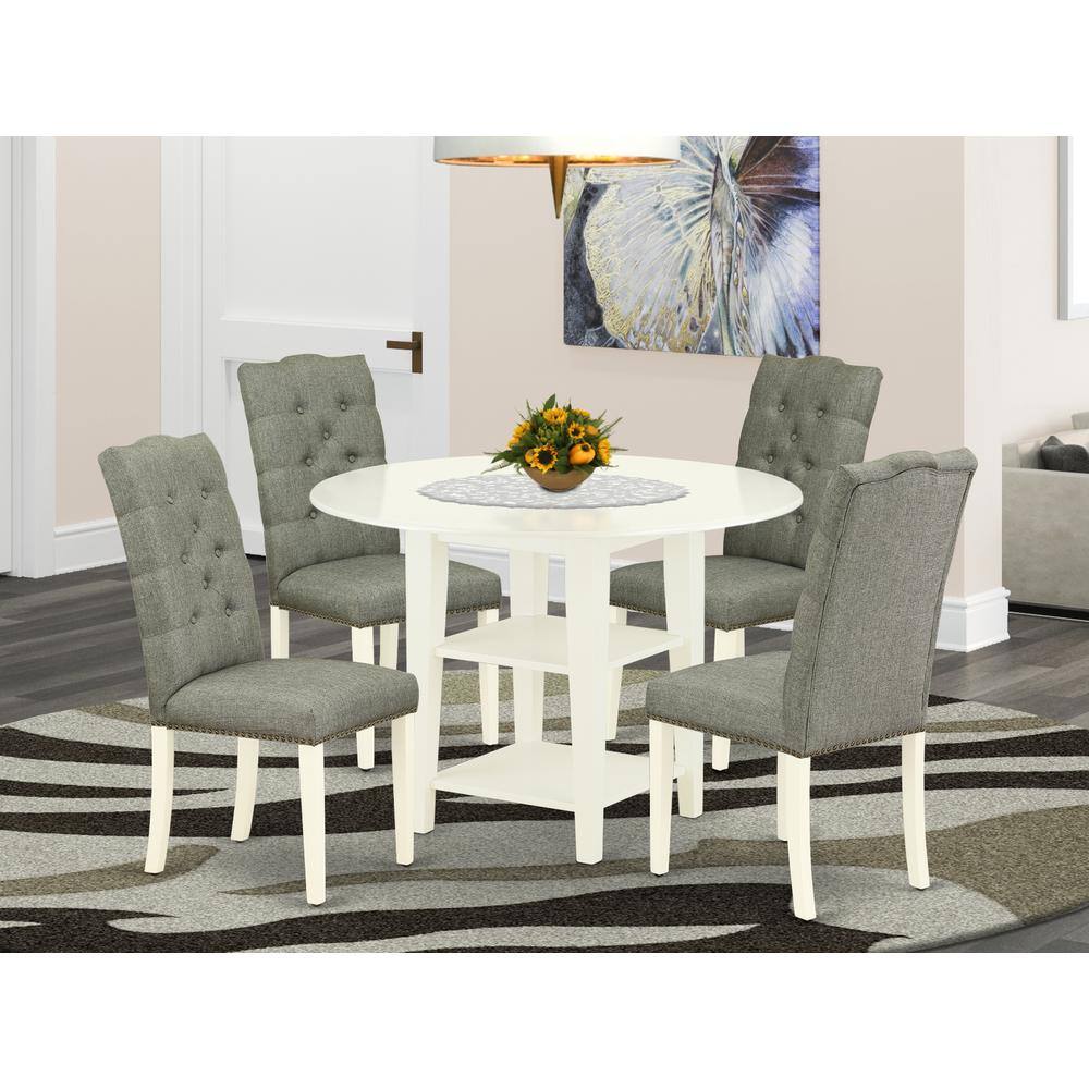 Left. East West Furniture - Dining Room Set Linen White - Brown.
