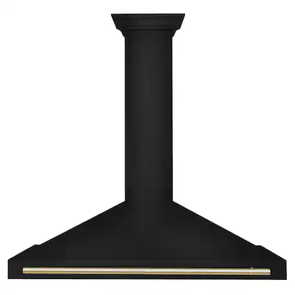 Front. ZLINE - 48 in. Autograph Edition Wall Mount Range Hood with Polished Gold Handle (BSKB4Z-48-G) - Black Stainless Steel.