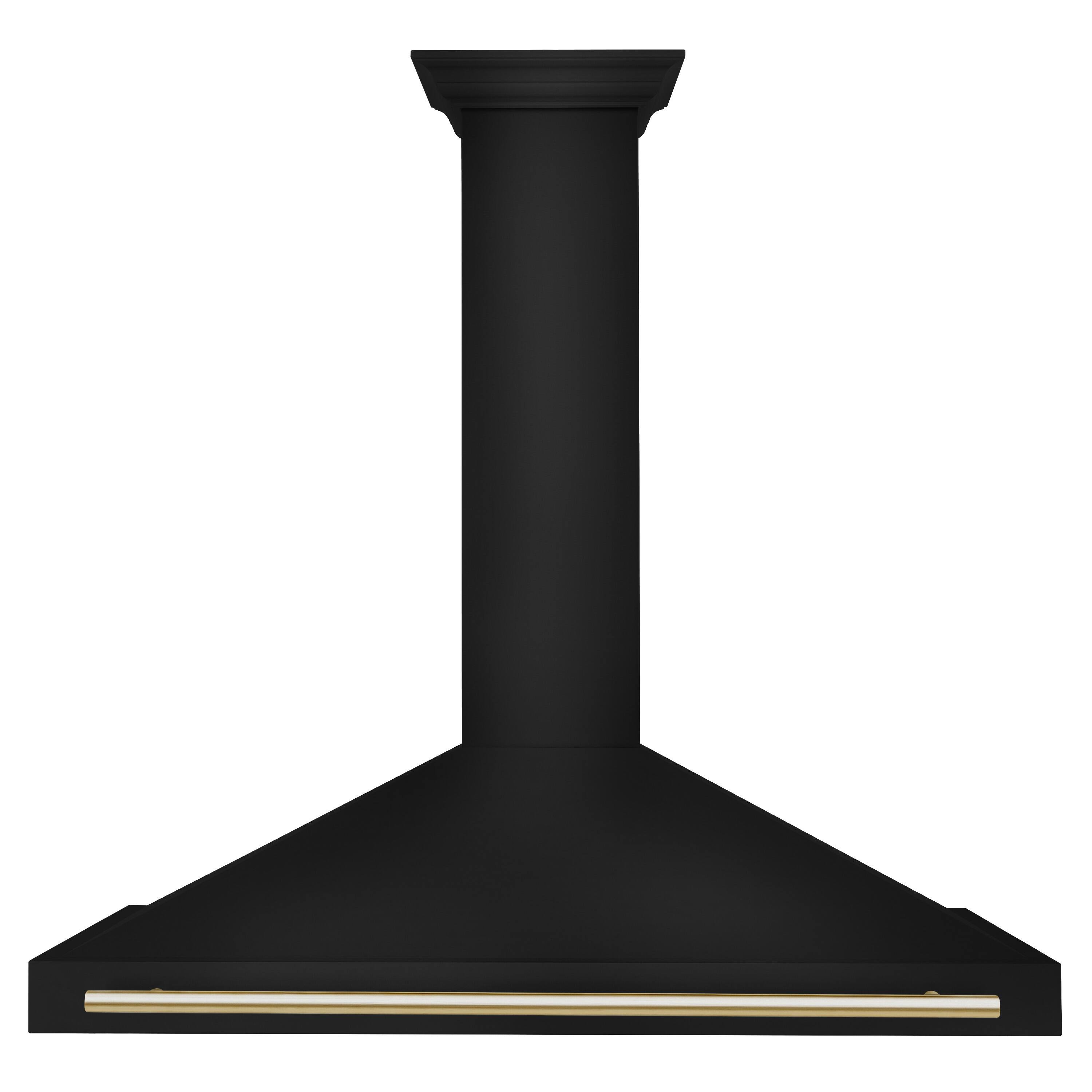Front. ZLINE - 48 in. Autograph Edition Wall Mount Range Hood with Polished Gold Handle (BSKB4Z-48-G) - Black Stainless Steel.