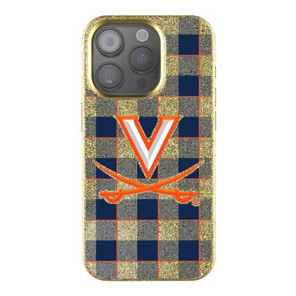Front. Keyscaper - Virginia Cavaliers Plaid Bling iPhone Case - 16 Pro Max - Gold.