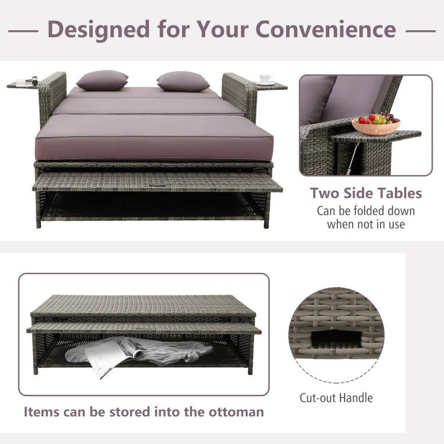 Designed for Your Convenience

Two Side Tables
Can be folded down when not in use

Items can be stored into the ottoman

Cut-out Handle