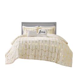 Gracie Mills - Isabelle Metallic Geometric Duvet Cover Set - Ivory/Gold