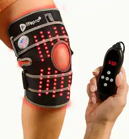 LifePro - BioRecover Red Light Therapy Knee Brace - Portable 660nm & 850nm Infrared Knee Massager with Vibration - Black