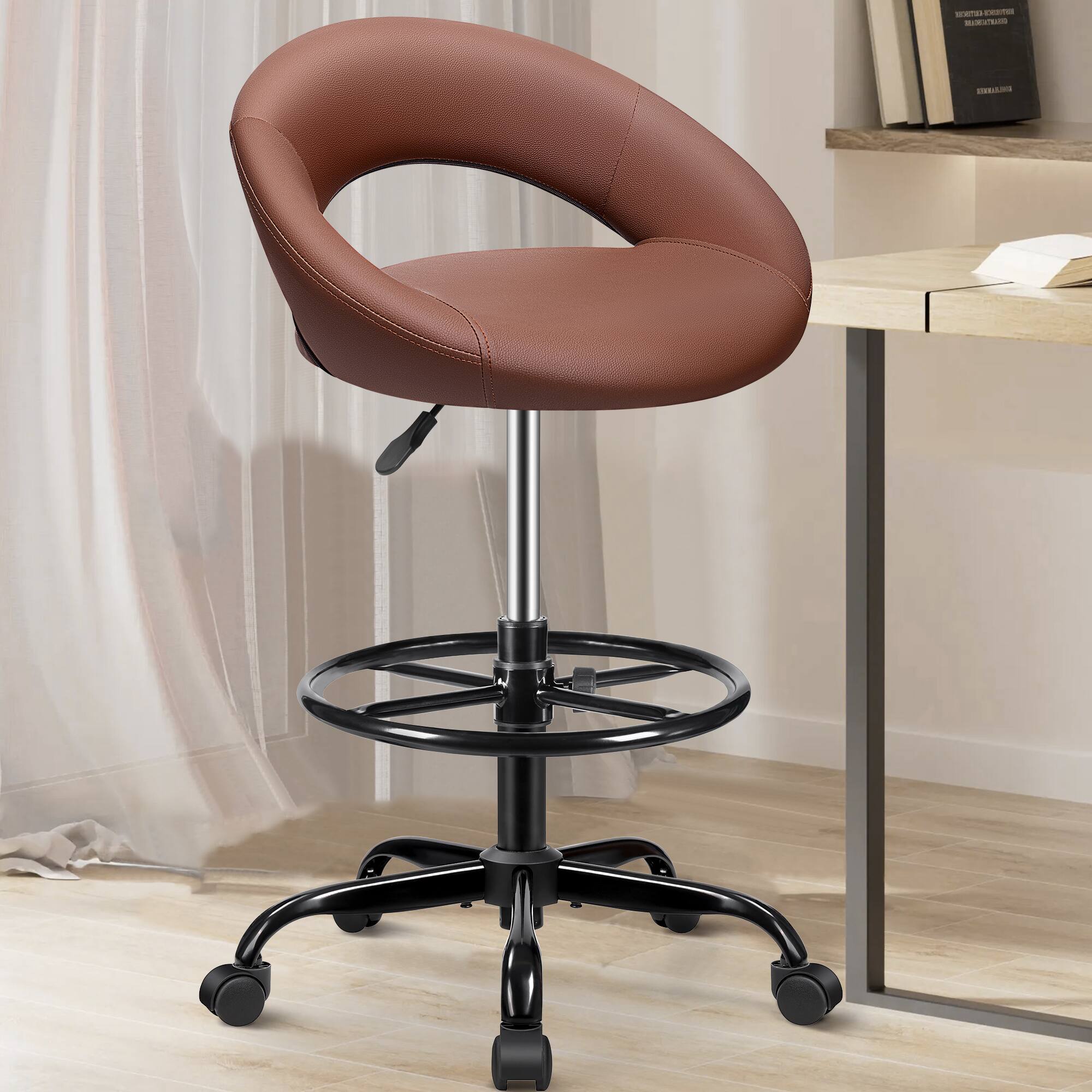 Alt View 5. KERDOM - Tall Office Chair for Standing Desk, Painting Drafting Chair, Swivel Counter Bar Stool with Footrest, Adjustable Height - Brown.