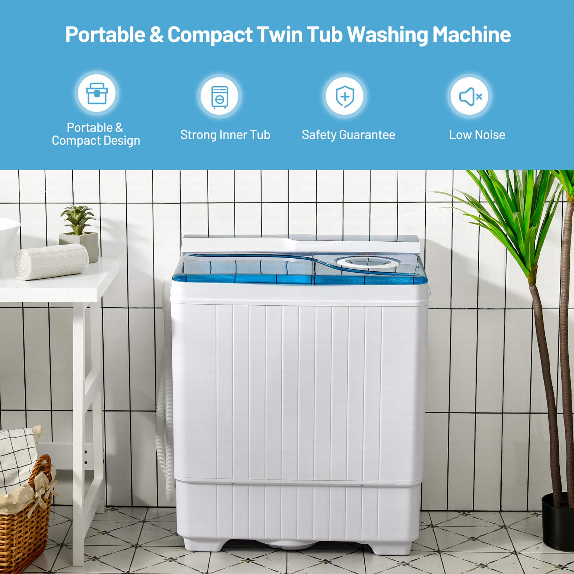 Costway 26 lb. Portable Semi-Automatic Washing Machine with Built-in ...