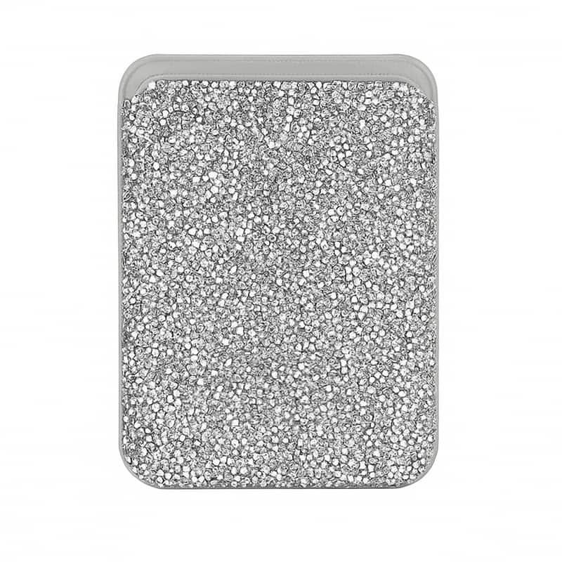 Entronix - Rhinestone Magnetic Wallet Attachment for MagSafe & Magnetic Phone Cases – Glitter Card Holder Accessory - Silver