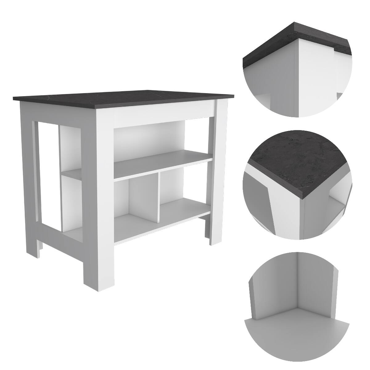 Left. Loheer - Loheer Modern Stationary Kitchen Island White and Onyx Finish - Multicolor.