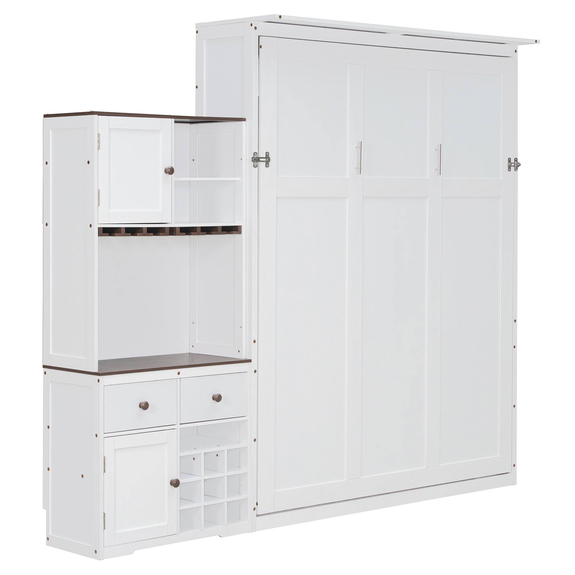 Alt View 1. Anysun - Queen Size Murphy Bed with Storage Cabinet, Wine Rack, Glass Holder, Drawers and Multi-Color LED Strip - White.