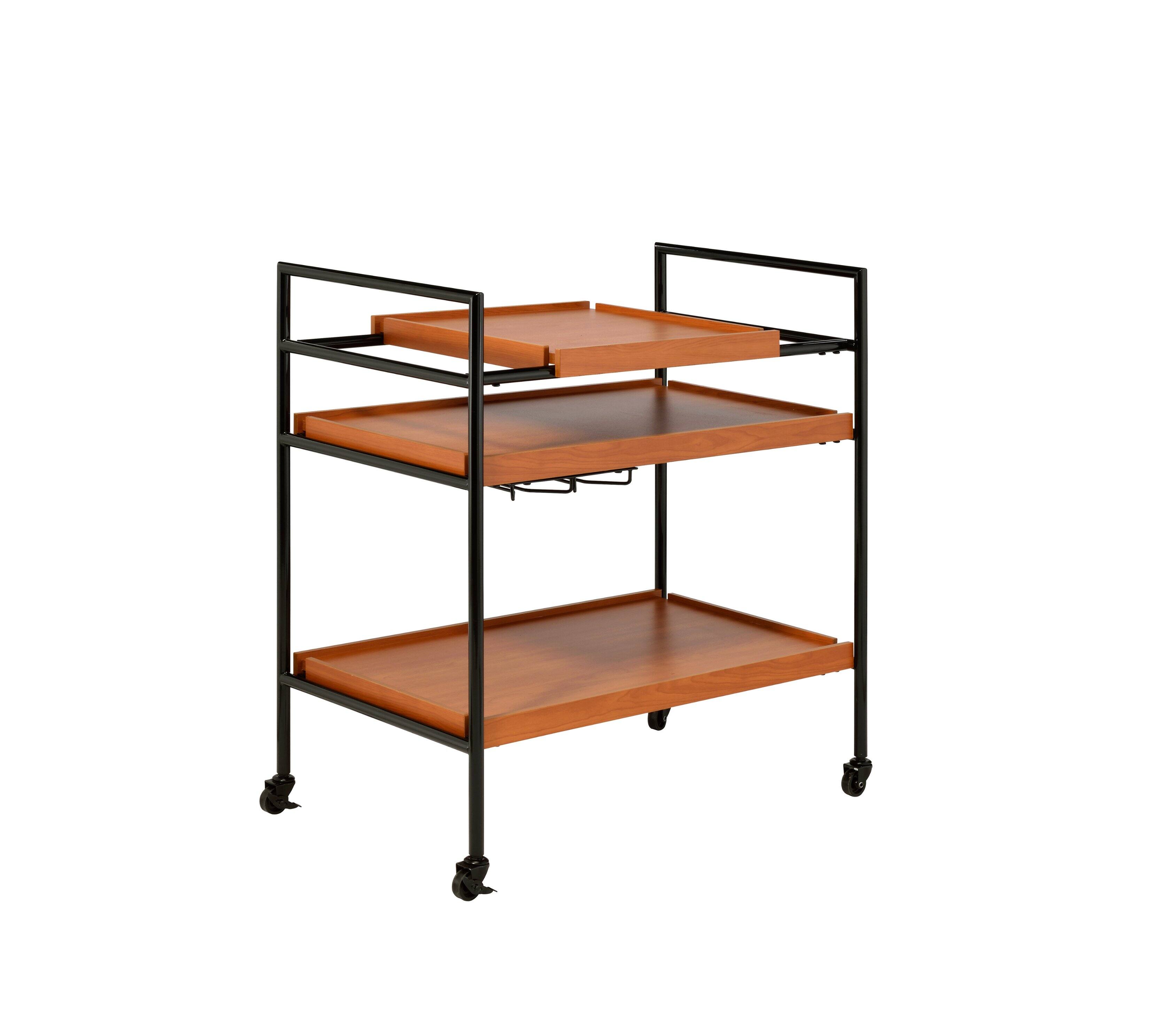 Angle. APRILSOUL - Honey Oak and Black Serving Cart with Stemware Rack - Honey.