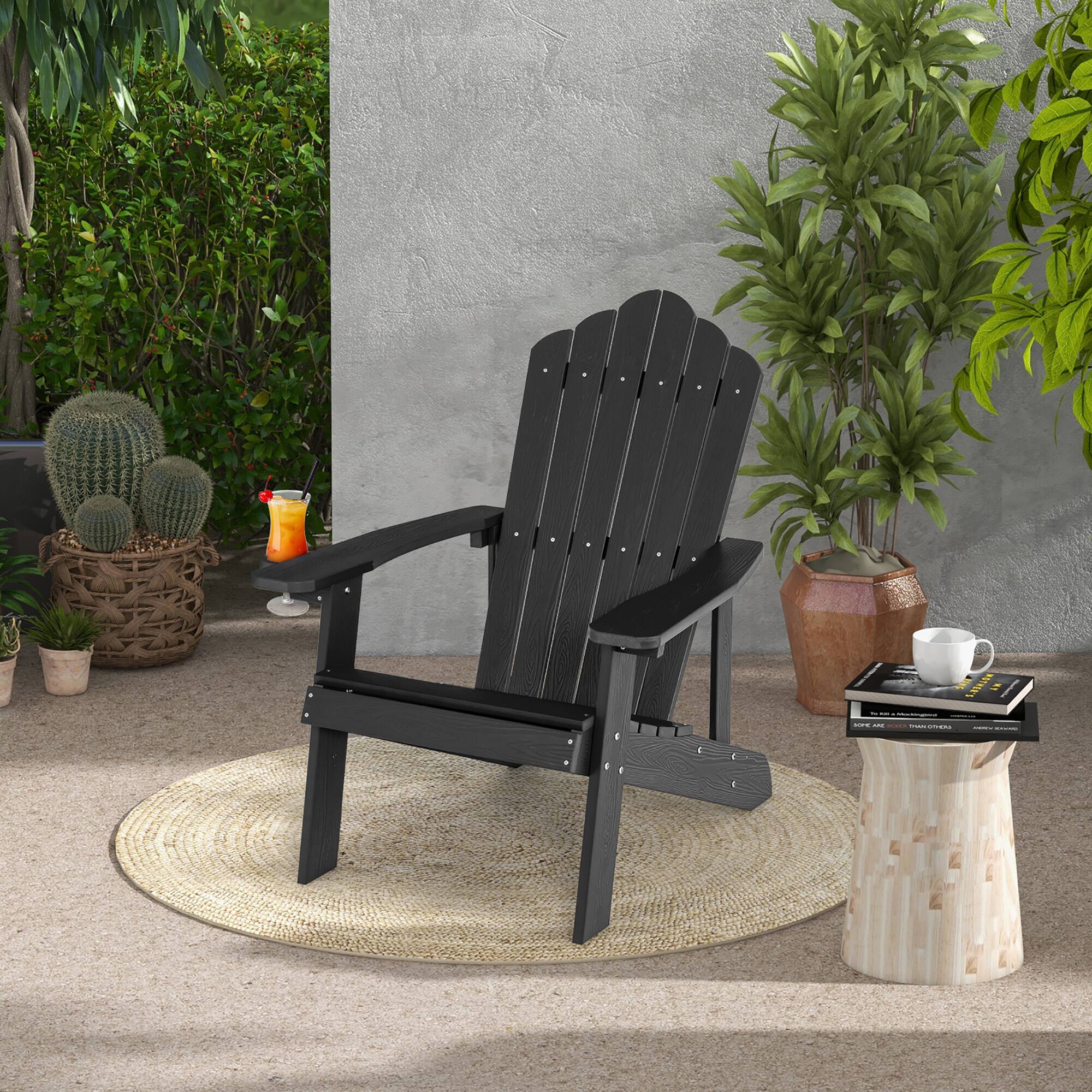 Alt View 1. Costway - Costway Patio HIPS Adirondack Chair with Cup Holder Weather Resistant Outdoor 380 LBS - Black.