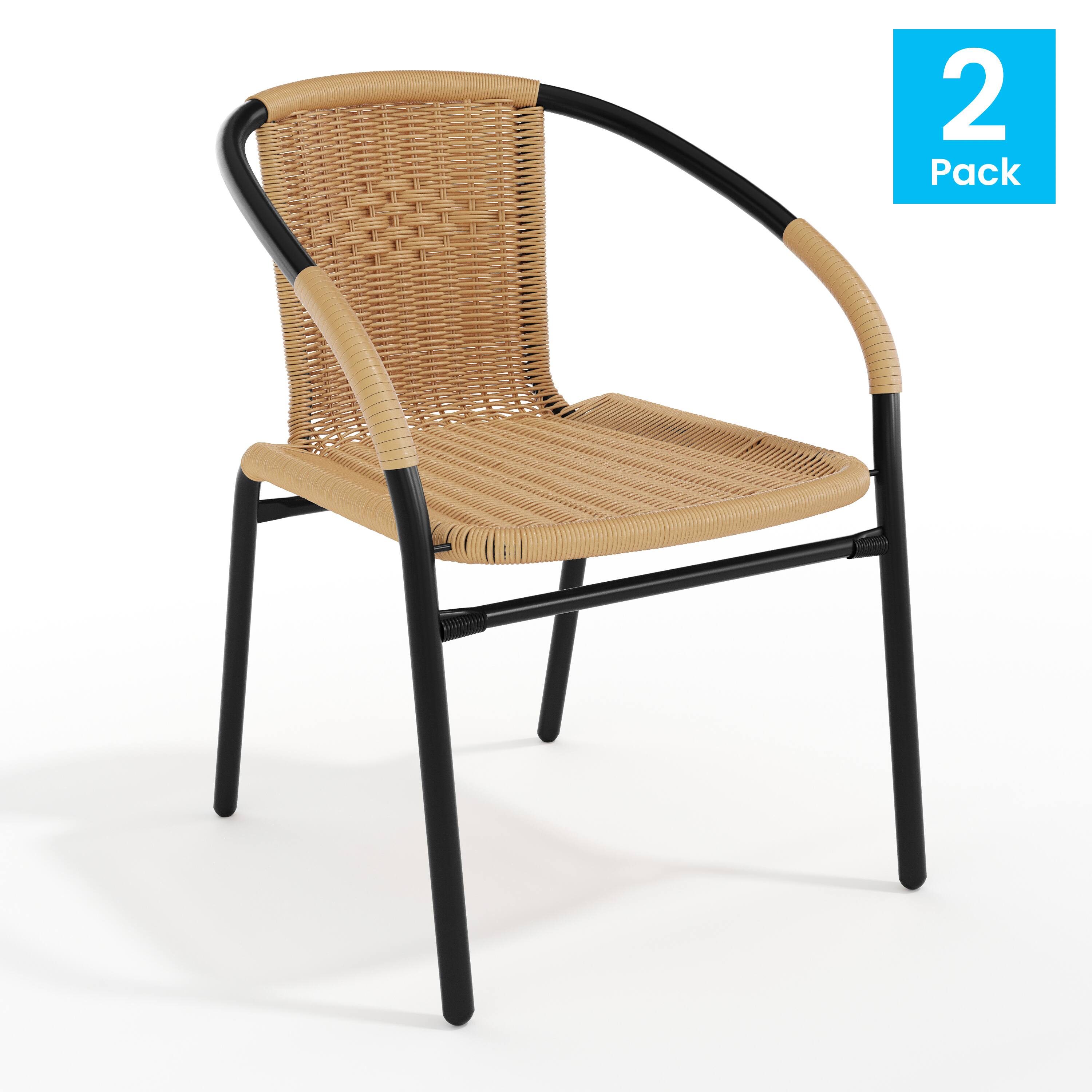 Alt View 1. Emma + Oliver - 2 Pack Rattan Indoor-Outdoor Restaurant Stack Chair with Curved Back - Beige.