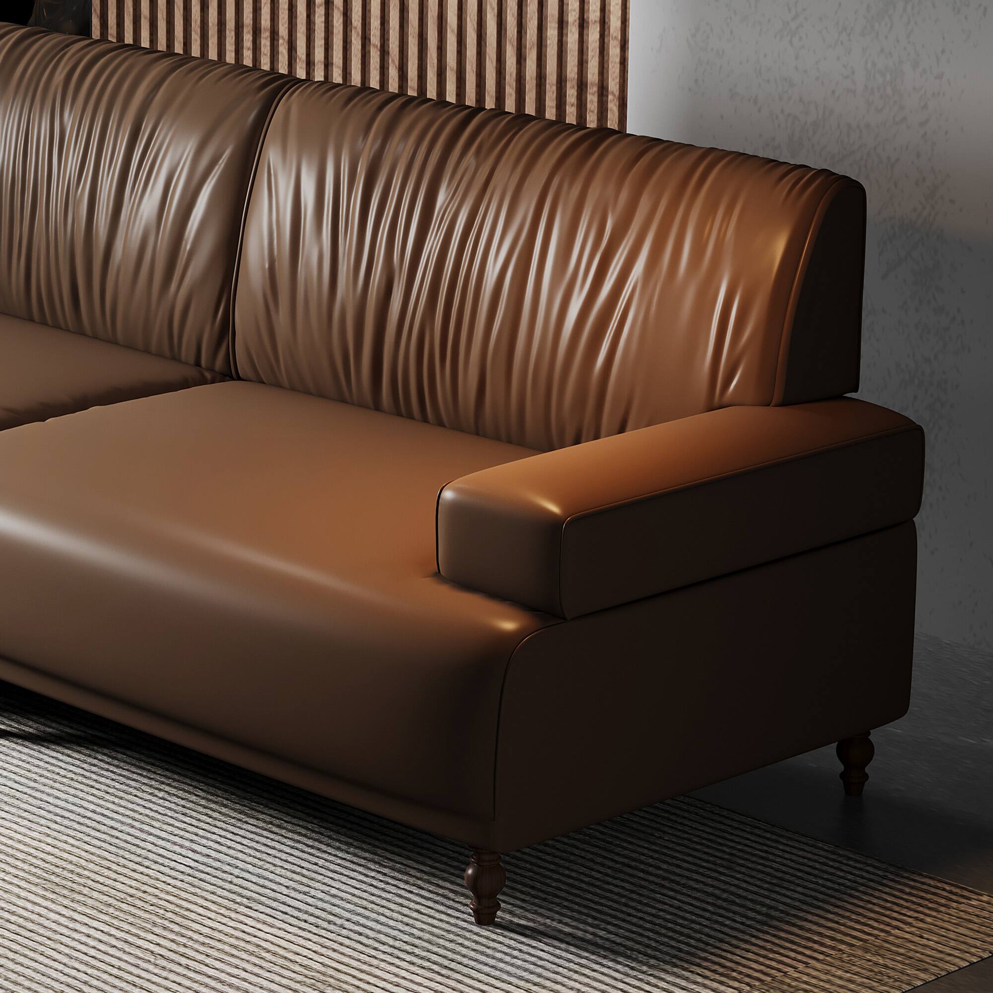 Alt View 2. luck idea - 86.4" Leather Sofa, Modern Living Room Combination Sofa - Brown.