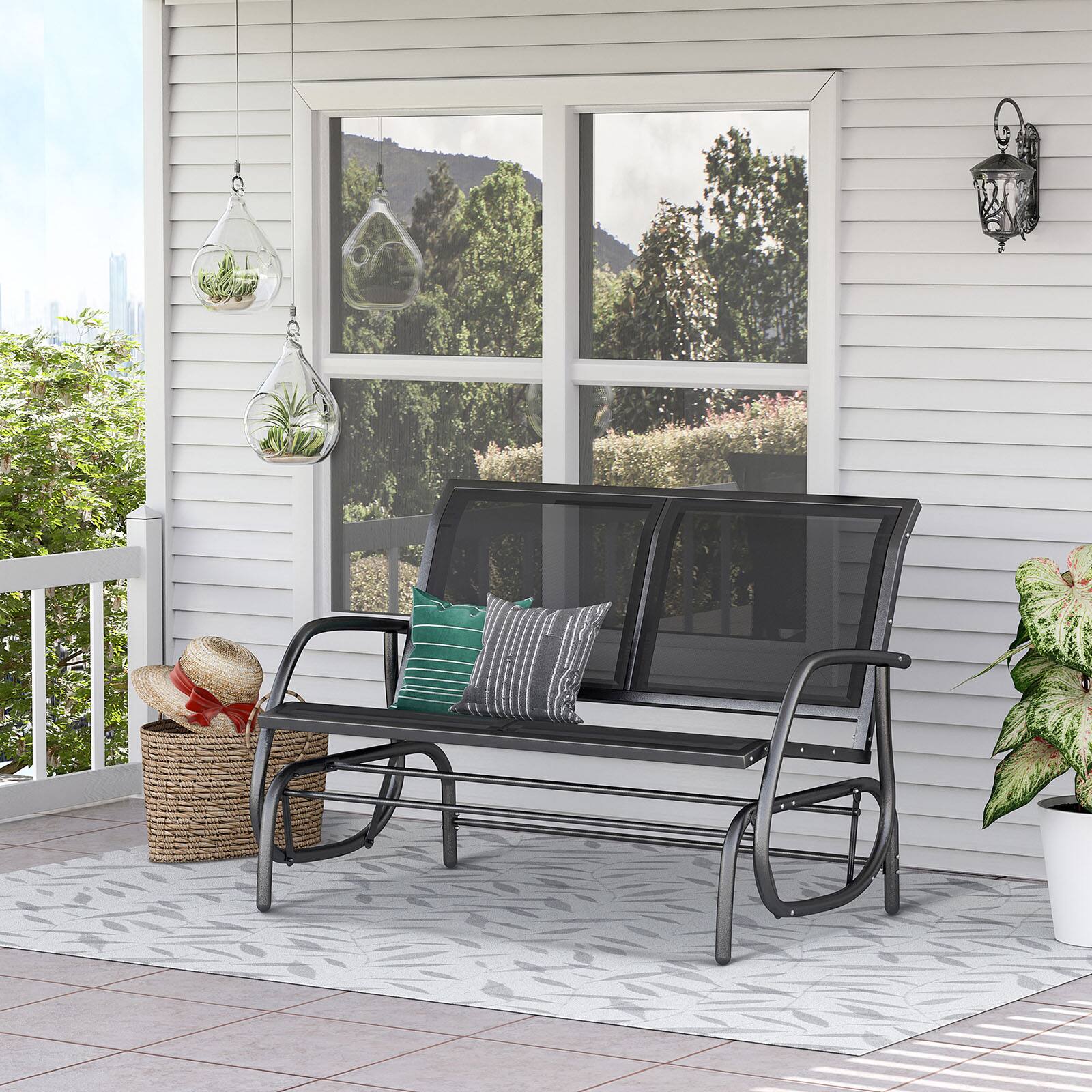 Alt View 1. Chateau Abodes - 2-Person Outdoor Glider Bench, Double Swing Chair with Powder-Coated Steel Frame for Patio, Backyard & Porch - Black.