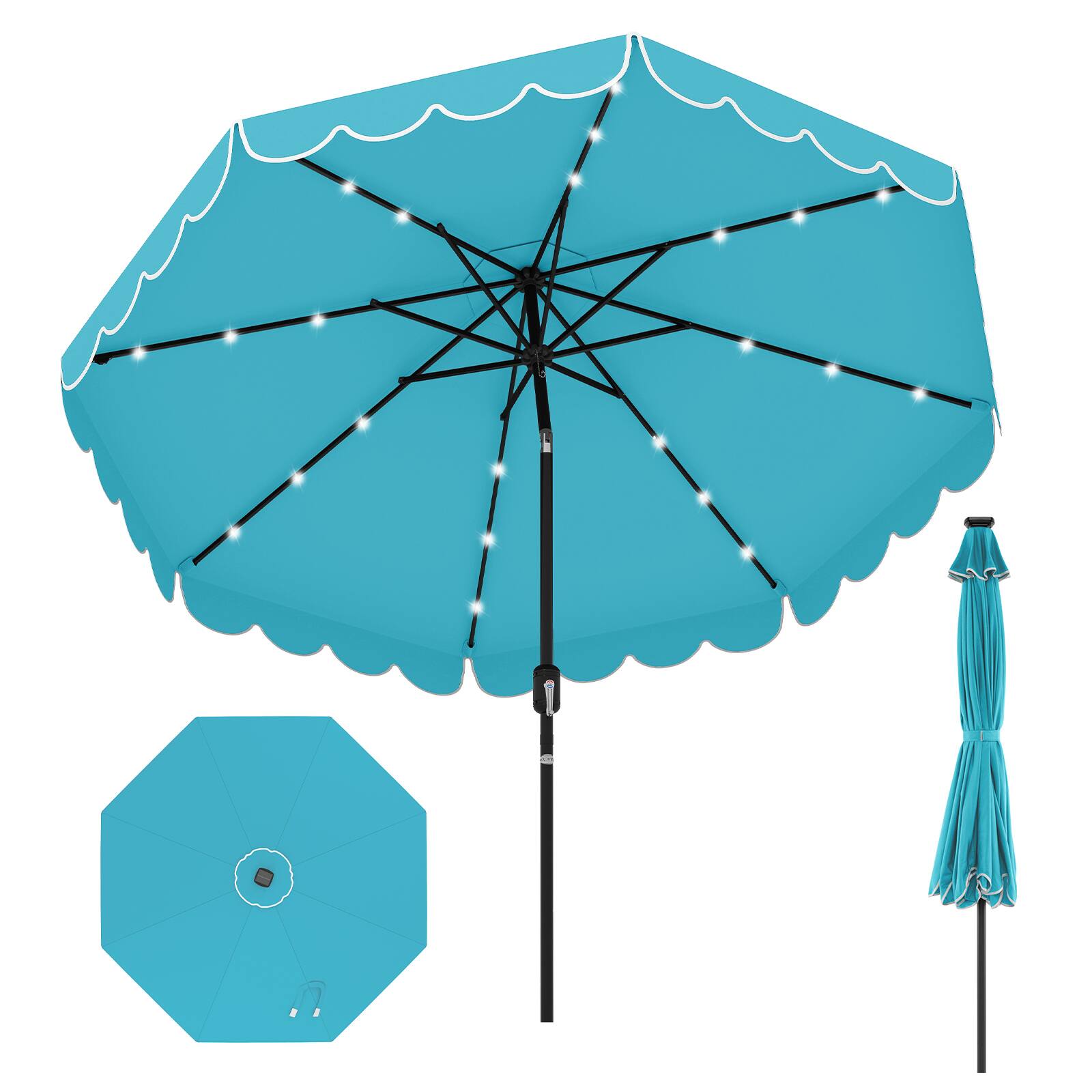 Gymax - 10 FT Solar Patio Umbrella Outdoor Market Sunshade w/ 24 LED Lights - Turquoise price history on PriceWatchPro
