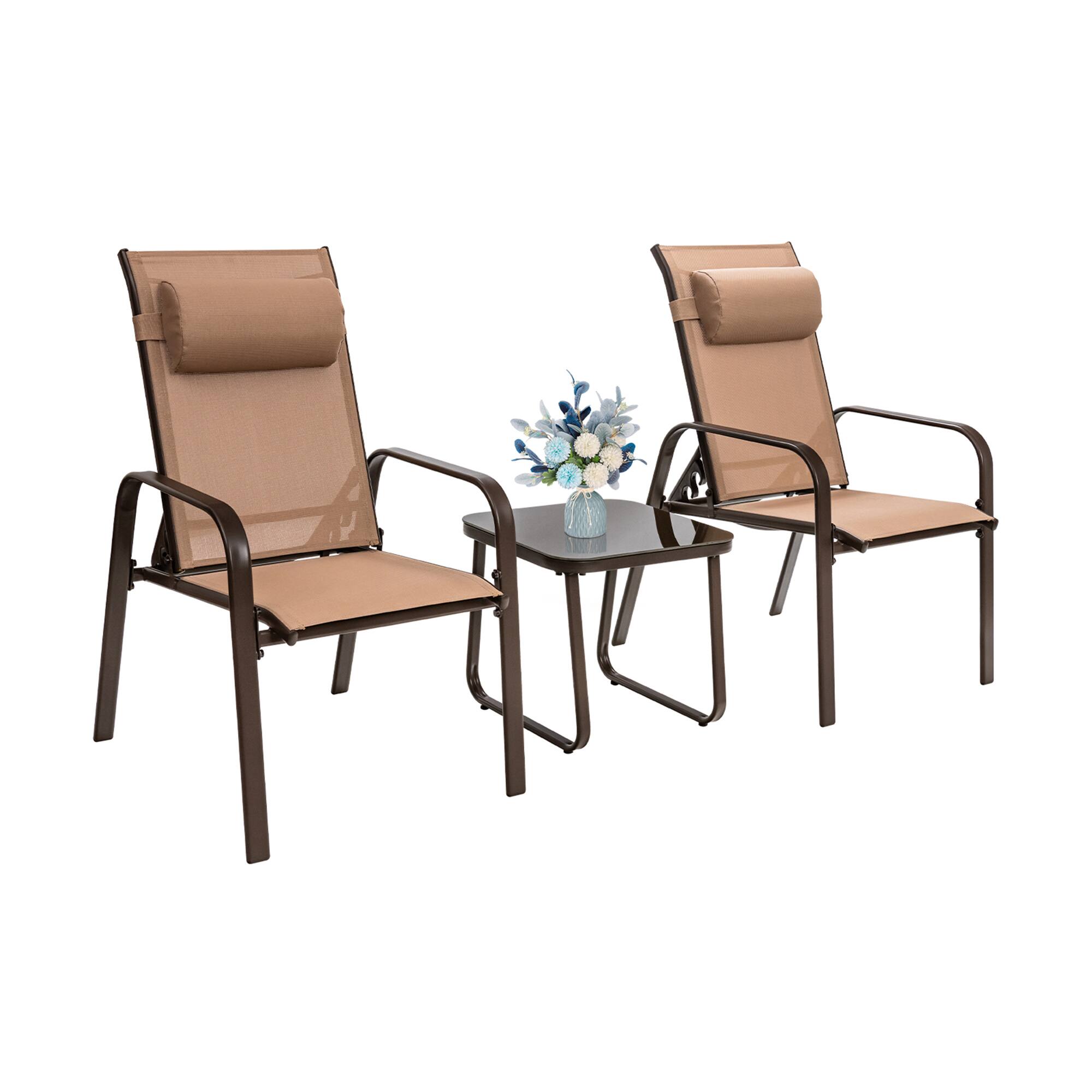 Alt View 1. Gymax - Gymax 3PCS Outdoor Bistro Set Patio Conversation Set w/ Adjustable Backrest Brown - Brown.