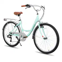 HILAND - 26 Inch Beach Cruiser Bike for Adults, 7 Speed Step-Through Women Bicycle with Rear Rack, Hybrid Bike - Green