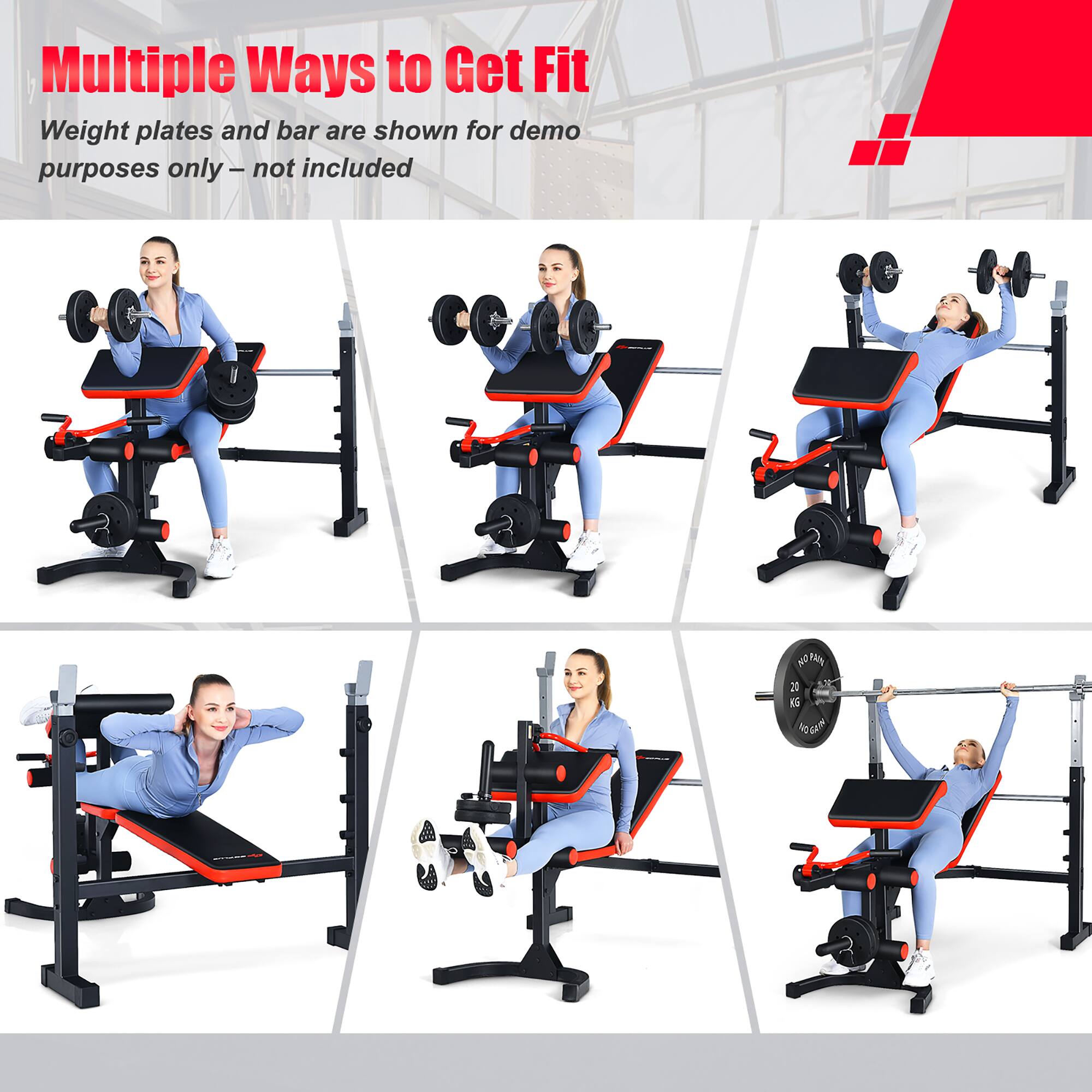 Multiple Ways to Get Fit Weight plates and bar are shown for demo purposes only - not included.
