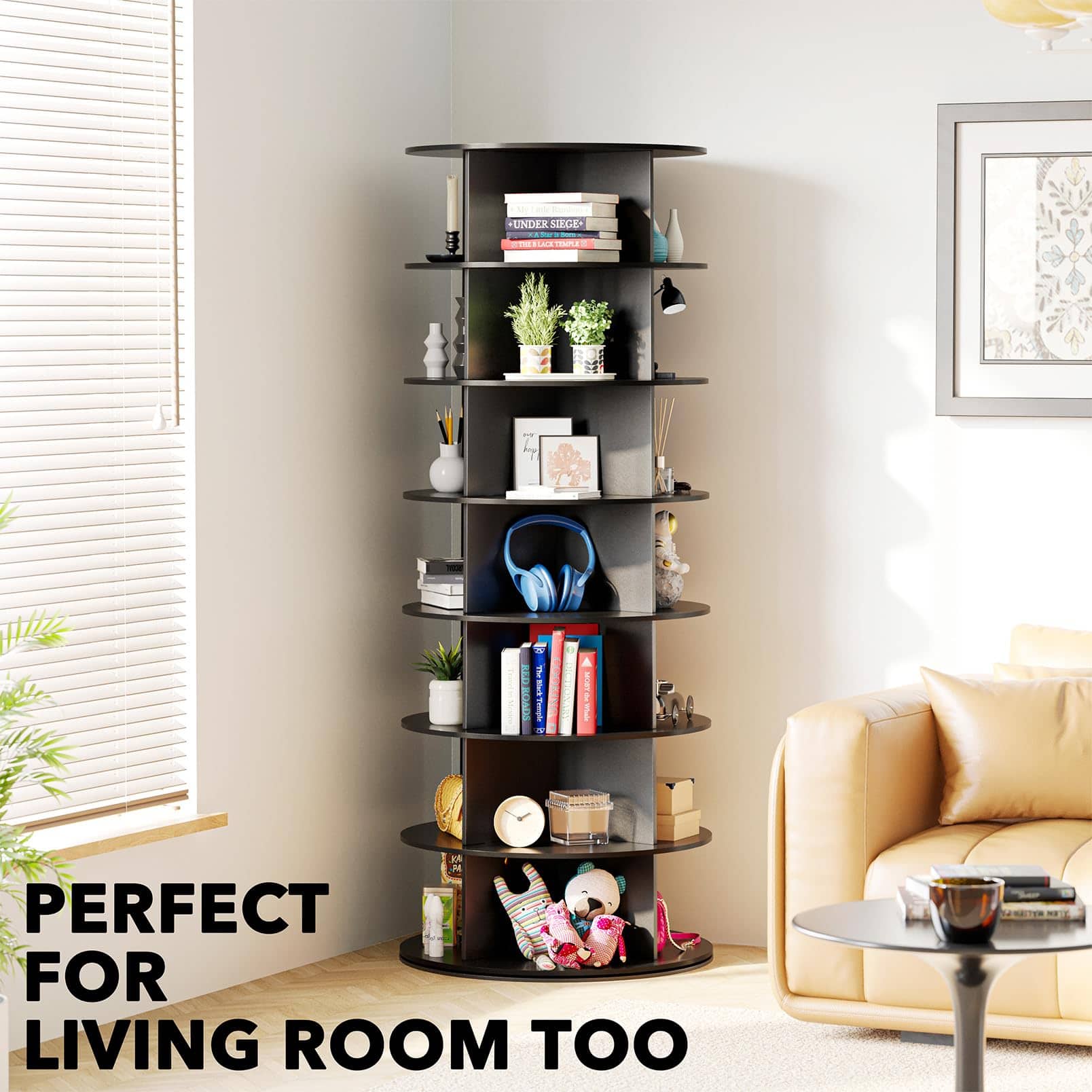 Dazzed Corner 7 Tier Rotating Shoe Rack Tower, Revolving 360 Shoe