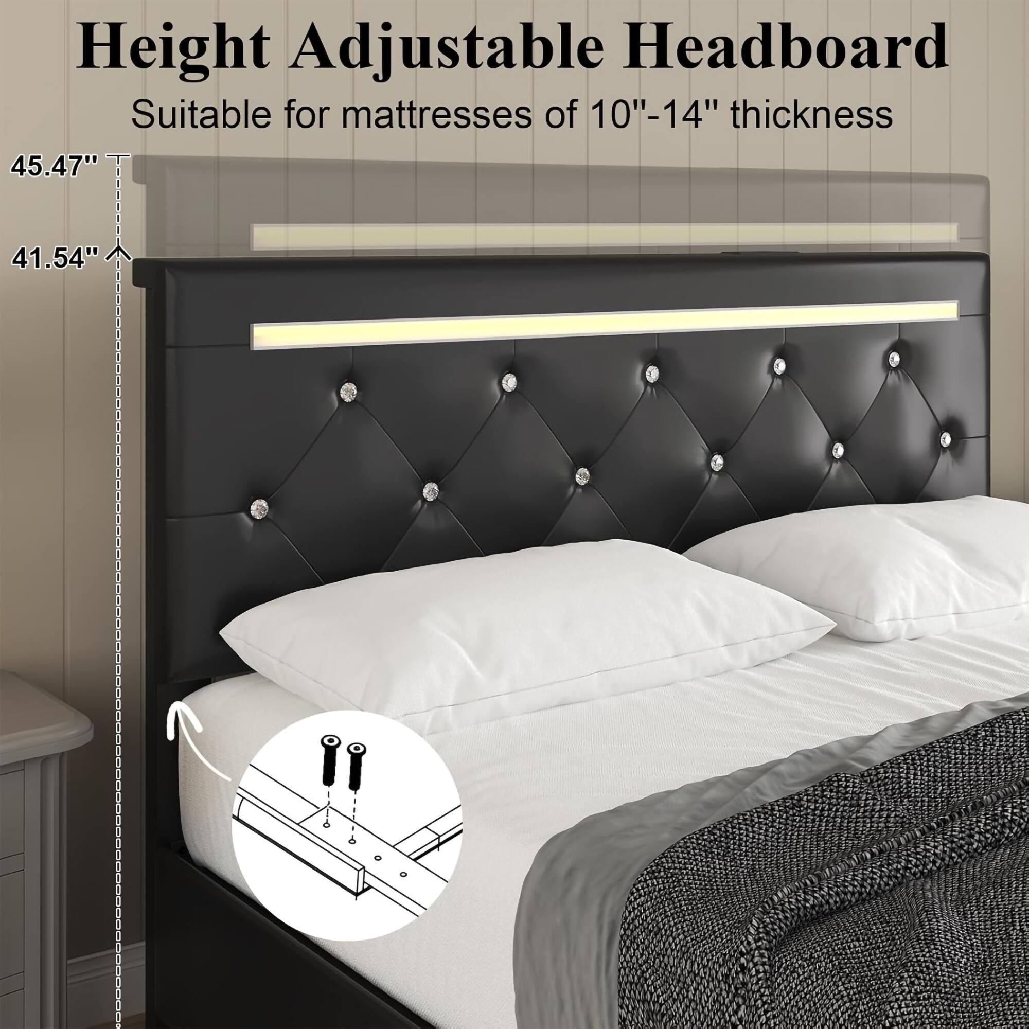 Height Adjustable Headboard  
Suitable for mattresses of 10"-14" thickness  

45.47"  
41.54"