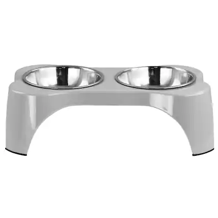 Front. Gibson - Gibson Home Bow Wow Meow 3 Piece Elevated Pet Bowl Dinner Set in Grey - Gray.