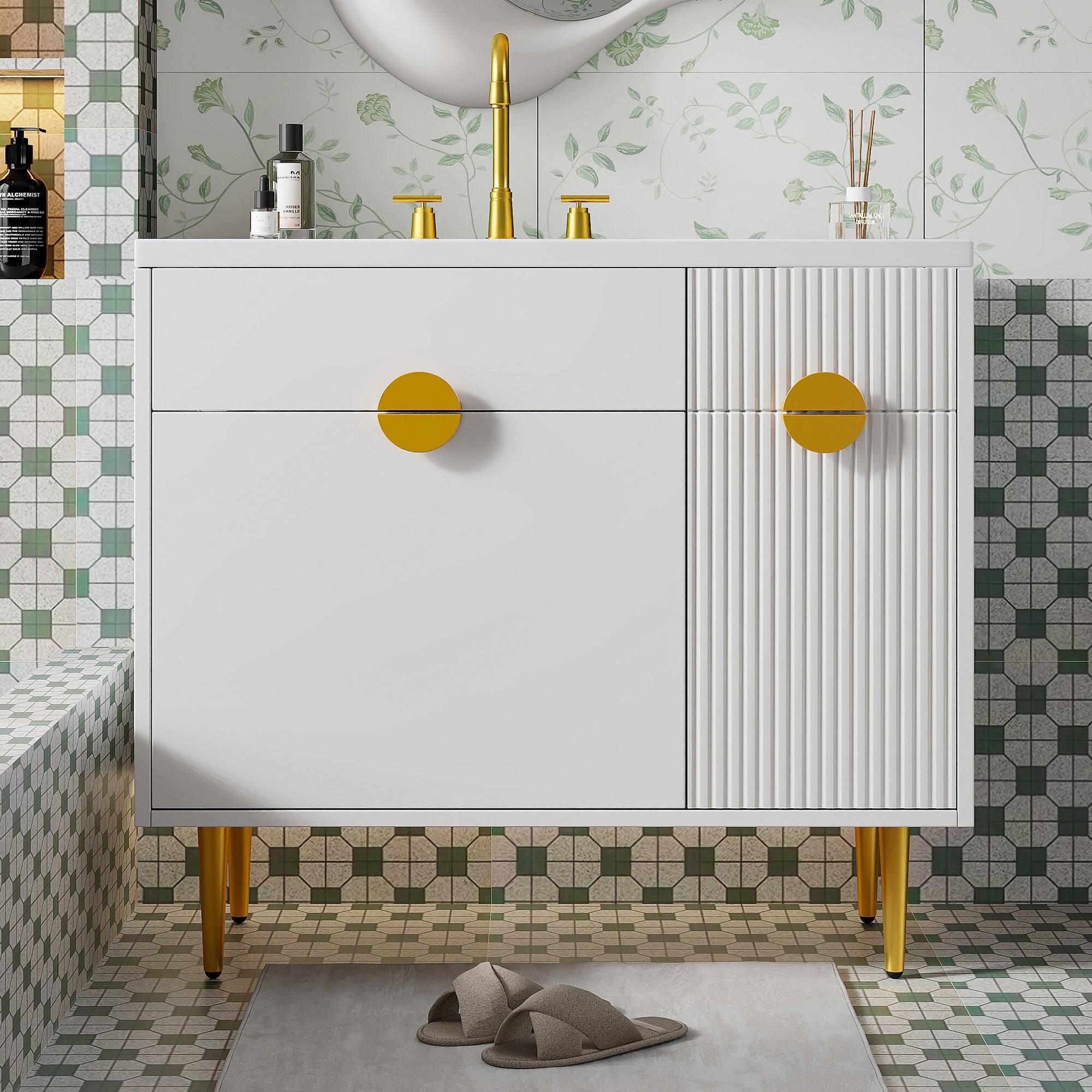 Alt View 4. Boyel Living - 36 Inch Bathroom Vanity with Resin Sink and Storage Cabinet White - White.