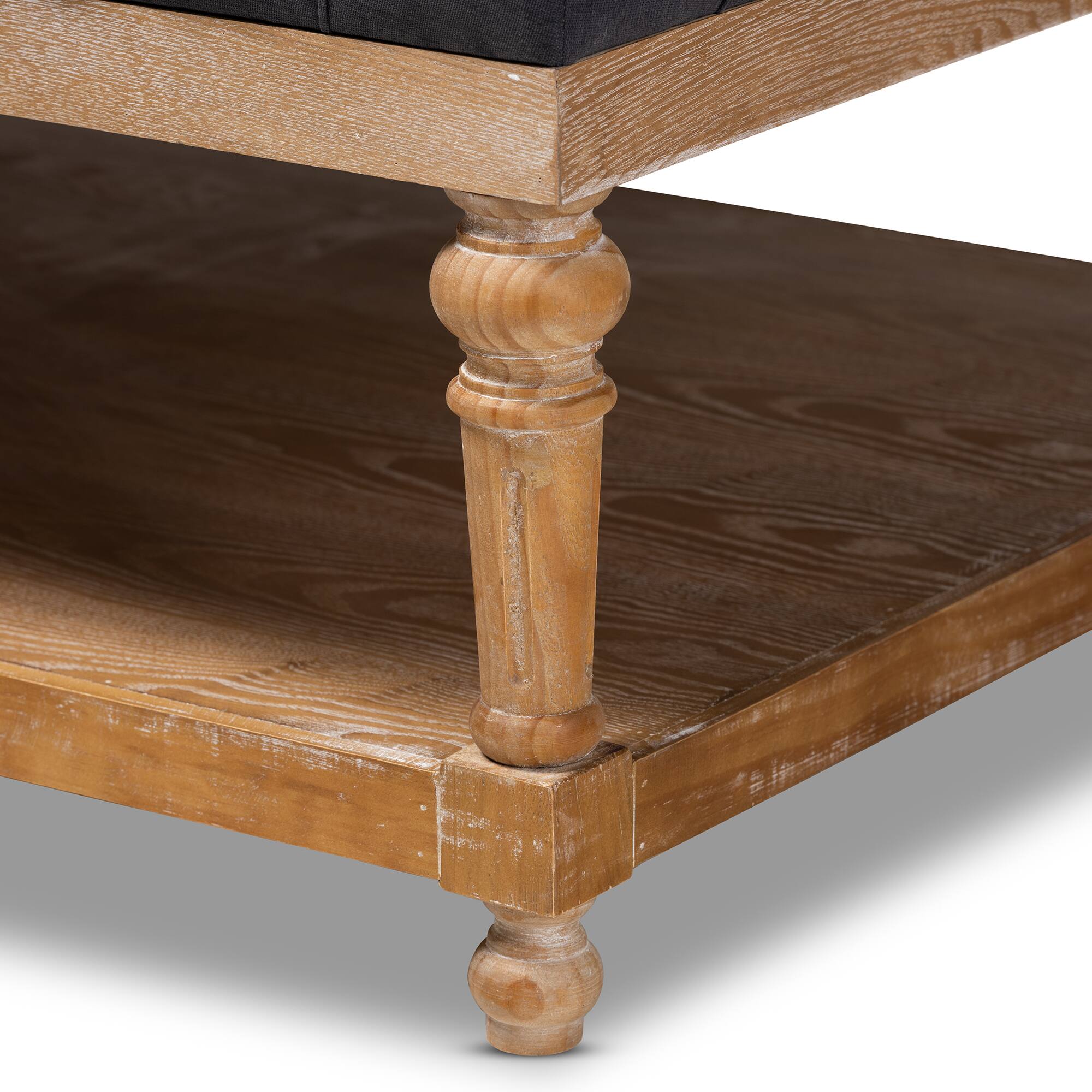 Alt View 1. Baxton Studio - Lindsey Modern and Rustic Linen Fabric Upholstered and Greywashed Wood Cocktail Ottoman - Charcoal/Greywashed.