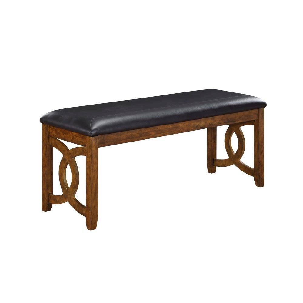 FurniFact - Solid Wood 46 Inch Faux Leather Vintage Bench For Living Room - Brown