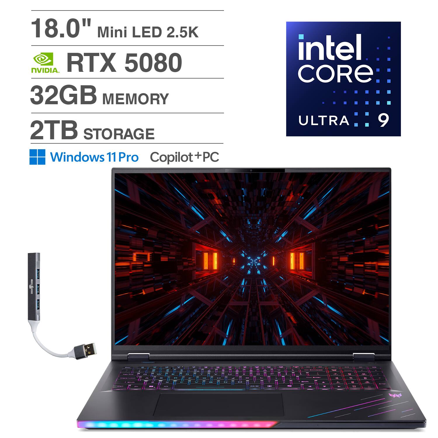 18.0" Mini LED 2.5K  
NVIDIA RTX 5080  
32GB MEMORY  
2TB STORAGE  
Windows 11 Pro  
Copilot+PC  
intel CORE ULTRA 9