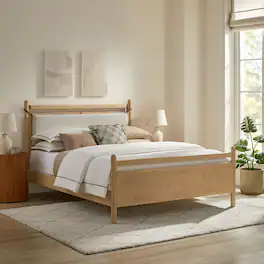 Leni Wood Platform Bed Frame by Modway - Light Oak Heathered Ivory