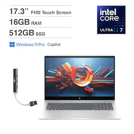 HP - Envy Envy Laptop 17.3 FHD (Intel Ultra 7-155H, 16GB DDR5, 512GB PCIe SSD, Intel Arc, Win 11 Pro) w/USB Hub - Glacier Silver