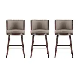 Manhattan Comfort - Evalyn Modern Wood Upholstered Barstool - Set of 3 - Taupe
