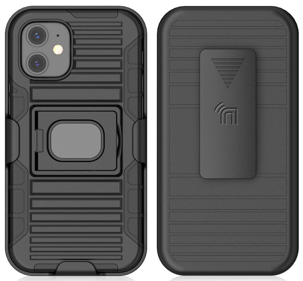 Alt View 2. Nakedcellphone - Combo for iPhone 12 Mini - Ring Grip/Stand Case and Belt Clip Holster - Black.