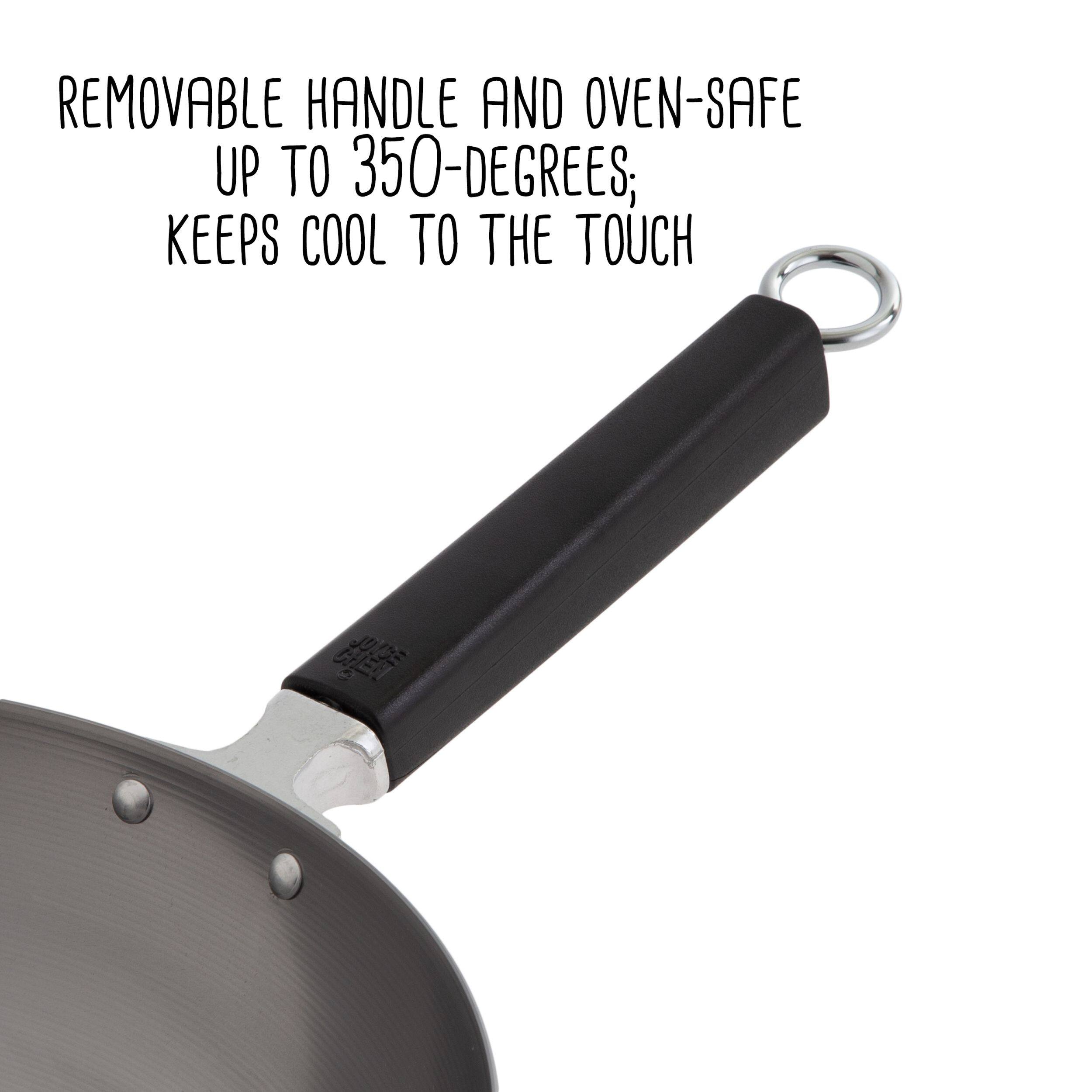 REMOVABLE HANDLE AND OVEN-SAFE UP TO 350-DEGREES, KEEPS COOL TO THE TOUCH