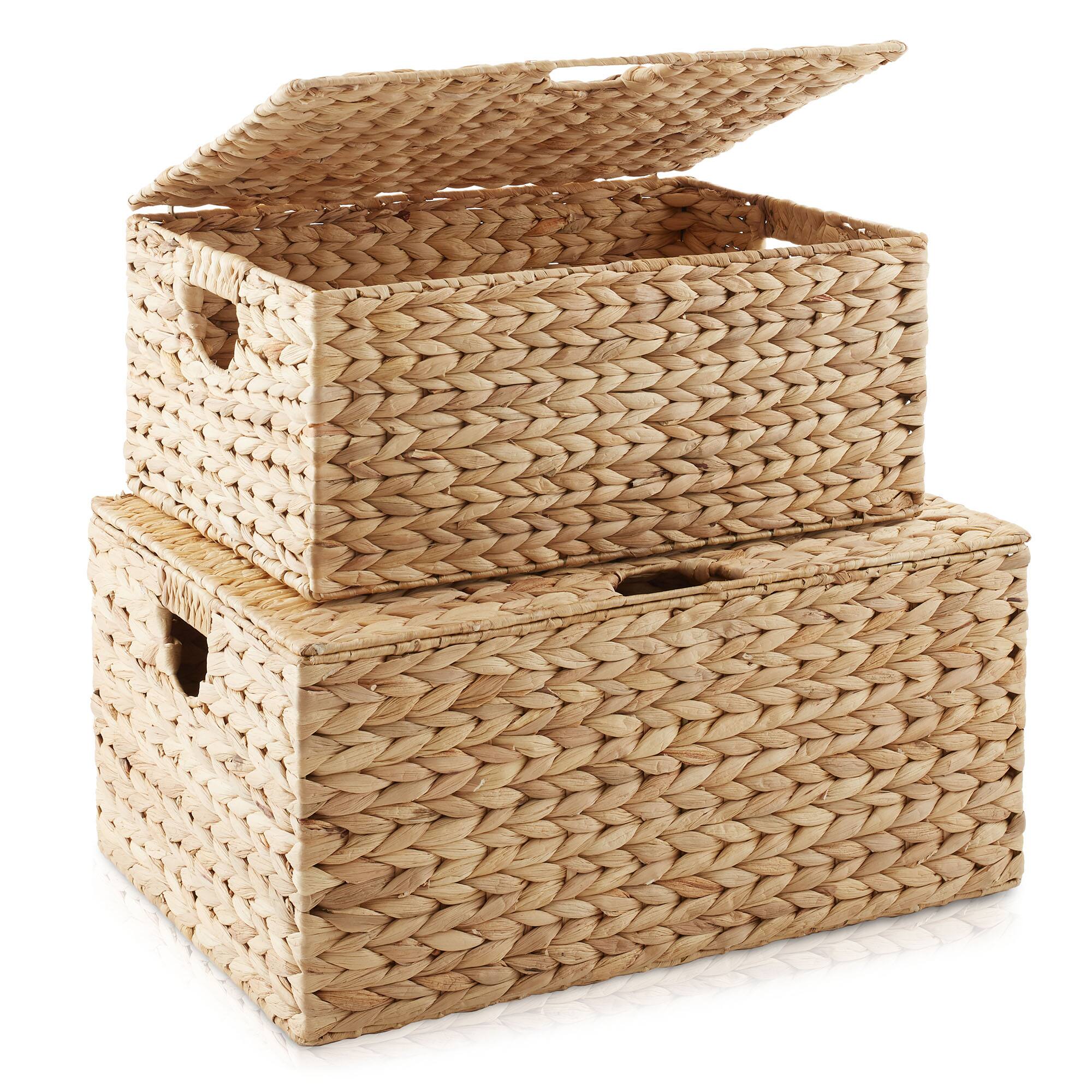 Alt View 2. Casafield - Water Hyacinth Rectangular Storage Baskets with Lids, Nesting Basket Sets - Natural - Hyacinth.