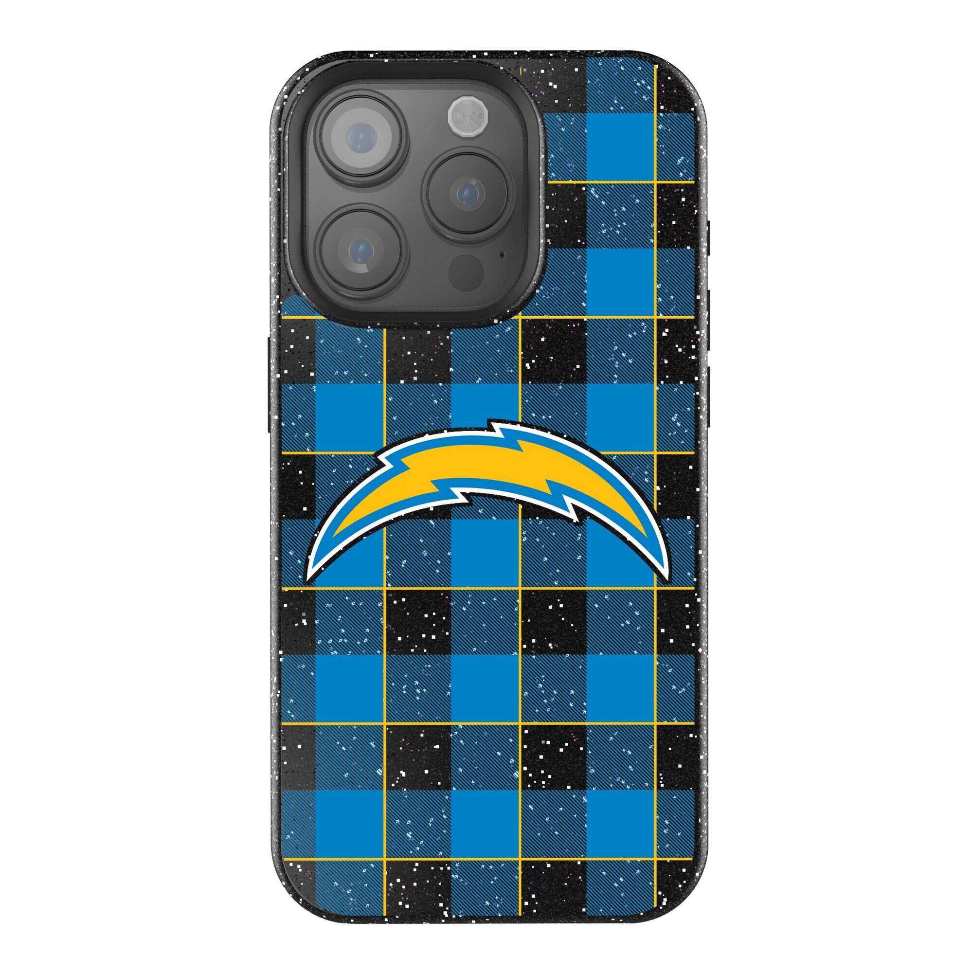 Front. Keyscaper - Los Angeles Chargers Plaid Bling iPhone Case - 14 Pro - Black.
