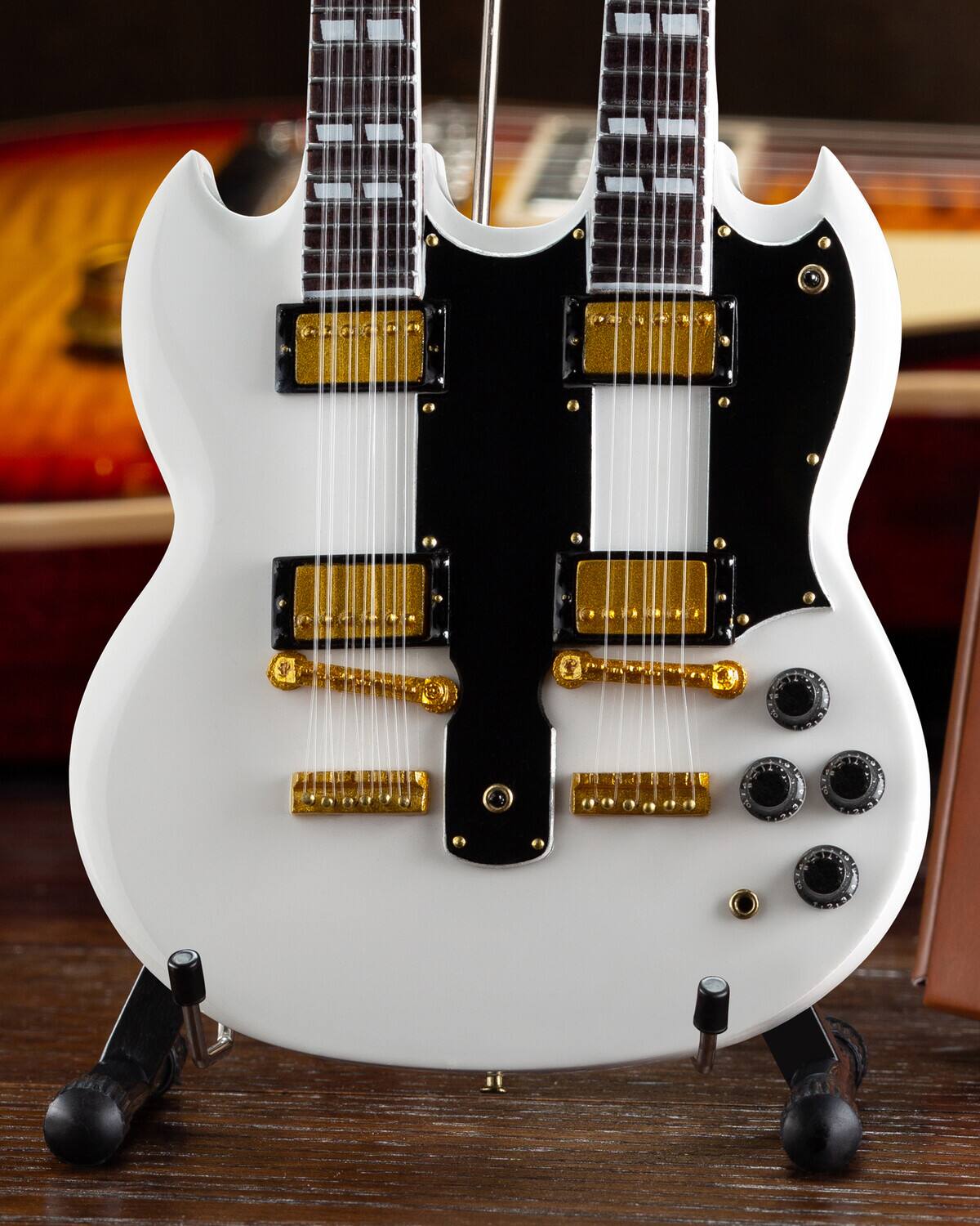 Alt View 3. Axe Heaven - Axe Heaven -Don Felder - Don Felder Eagles Gibson SG EDS-1275 Double-neck White Mini Guitar Replica - Collectibles - Multicolor.