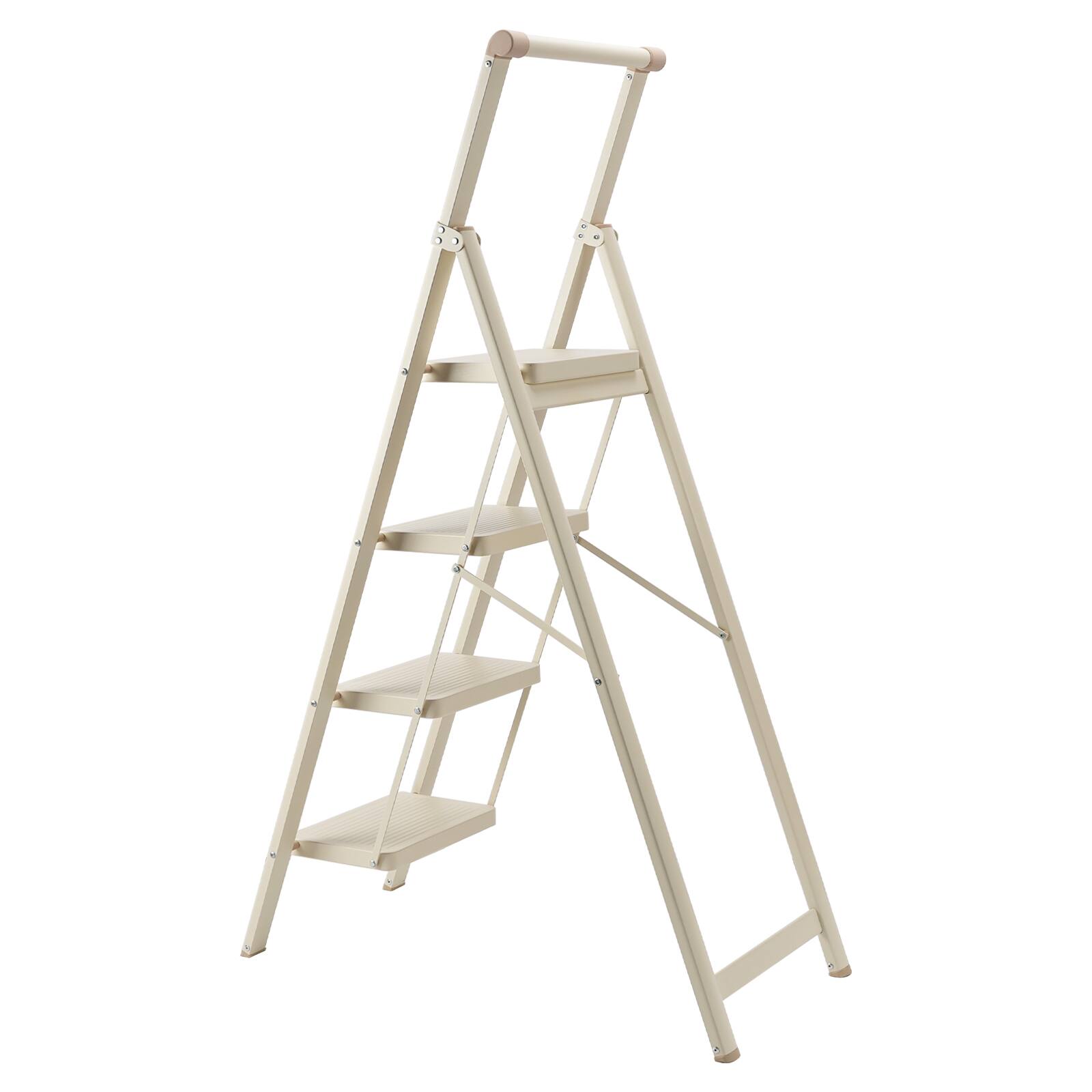 Alt View 7. Topteng - 4-Step Foldable Ladder with Anti-Slip Pedals - Lightweight, 330lb Capacity, White for Home & Office - White.