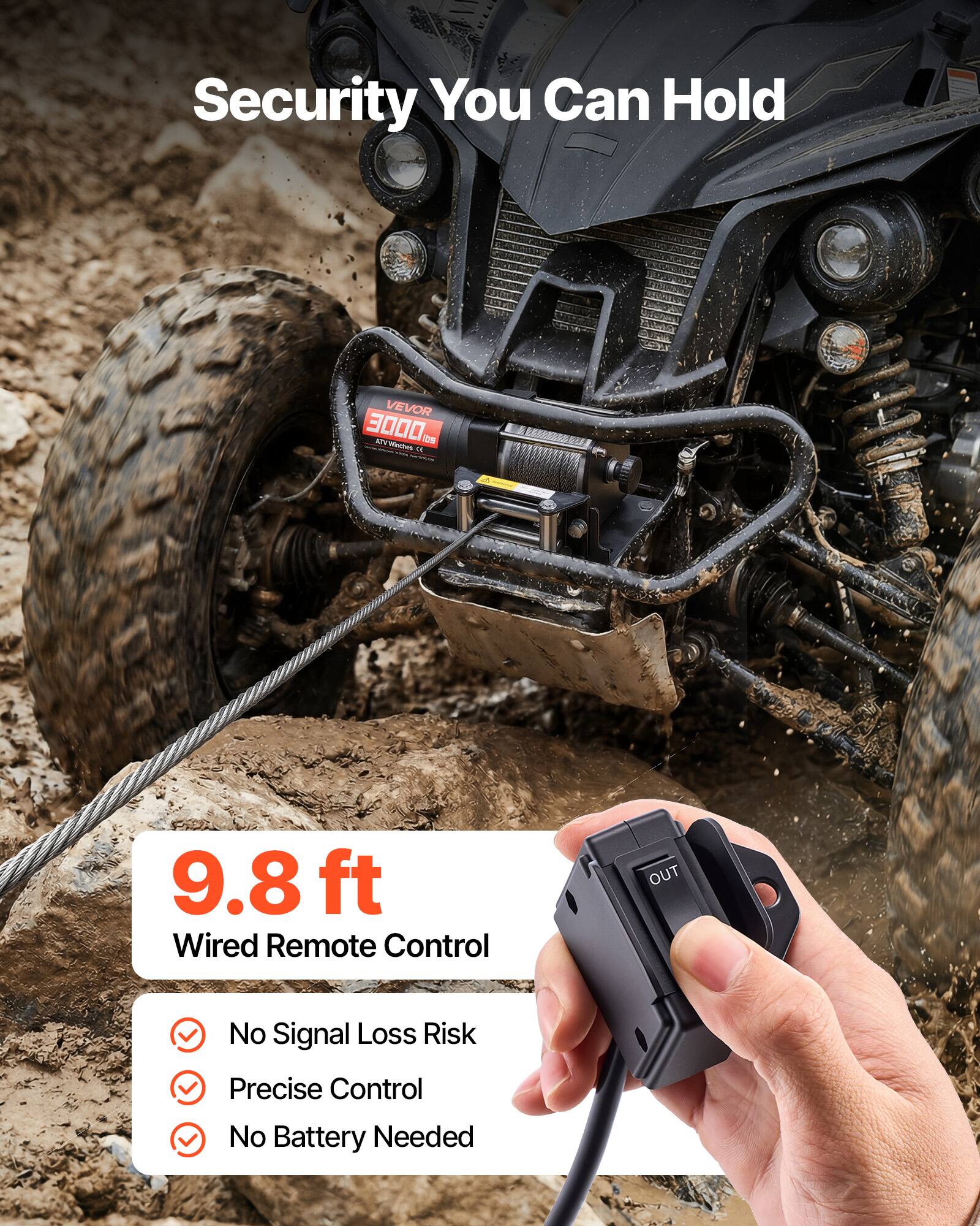 Security You Can Hold

VEVOR 3000 ATV 9.8 ft Wired Remote Control

- No Signal Loss Risk
- Precise Control
- No Battery Needed