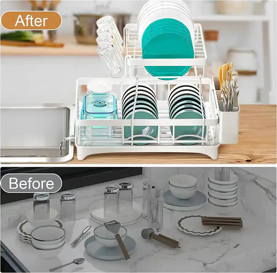 Rectangle Dish Rack Counter Adivo 2 tier Dish Drainer Kitchen Counter Dish Rack with Cutlery Holder ...