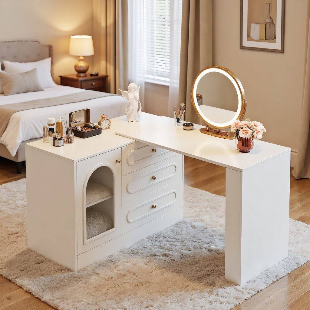 Alt View 7. Kadyn - Kadyn Stylish Dressing Table with Drawers, Modern Makeup Desk for Bedroom, Home Decor Vanity Storage, White - White.