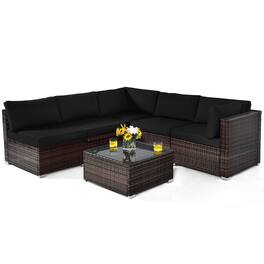 Costway - 6PCS Patio Rattan Furniture Set Cushioned Sofa Coffee Table - Black