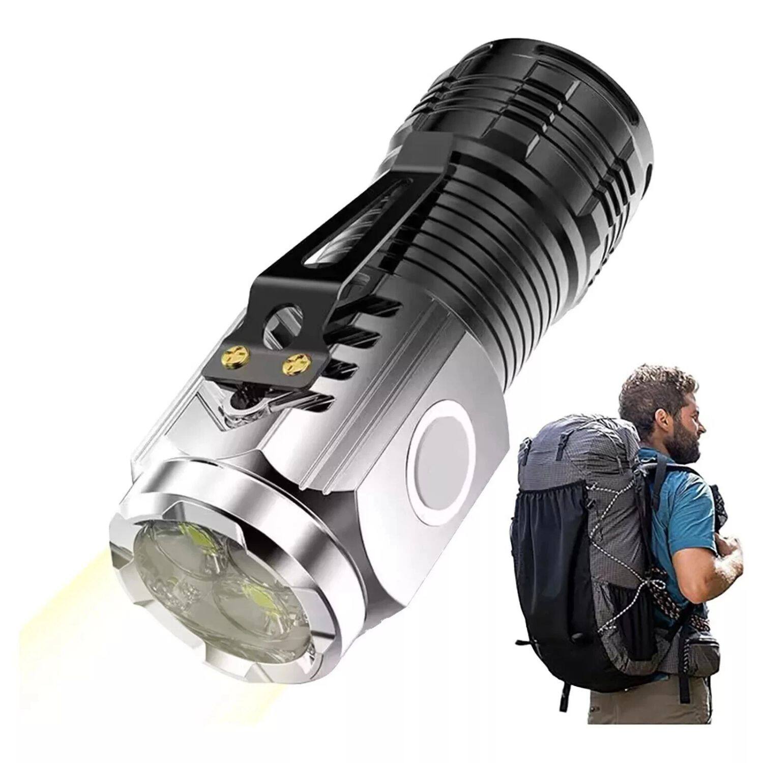 Angle. Home Collection - Silver Three-Eyed Monster Mini Flashlight Super Power Waterproof Outdoor Travel Torch.