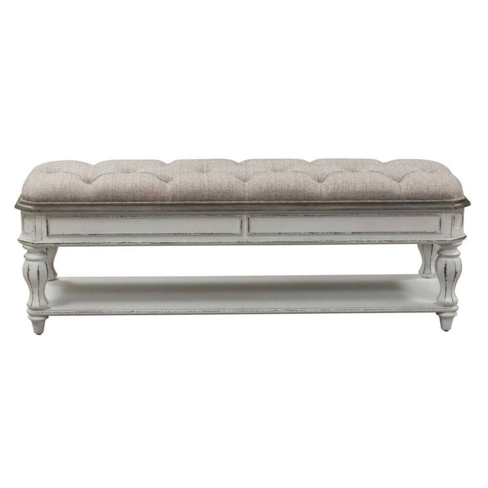 Alt View 1. Starlight Canyon Home - White Antique Bedroom Bench With Storage Shelf, End of Bed Accent Seat - White.