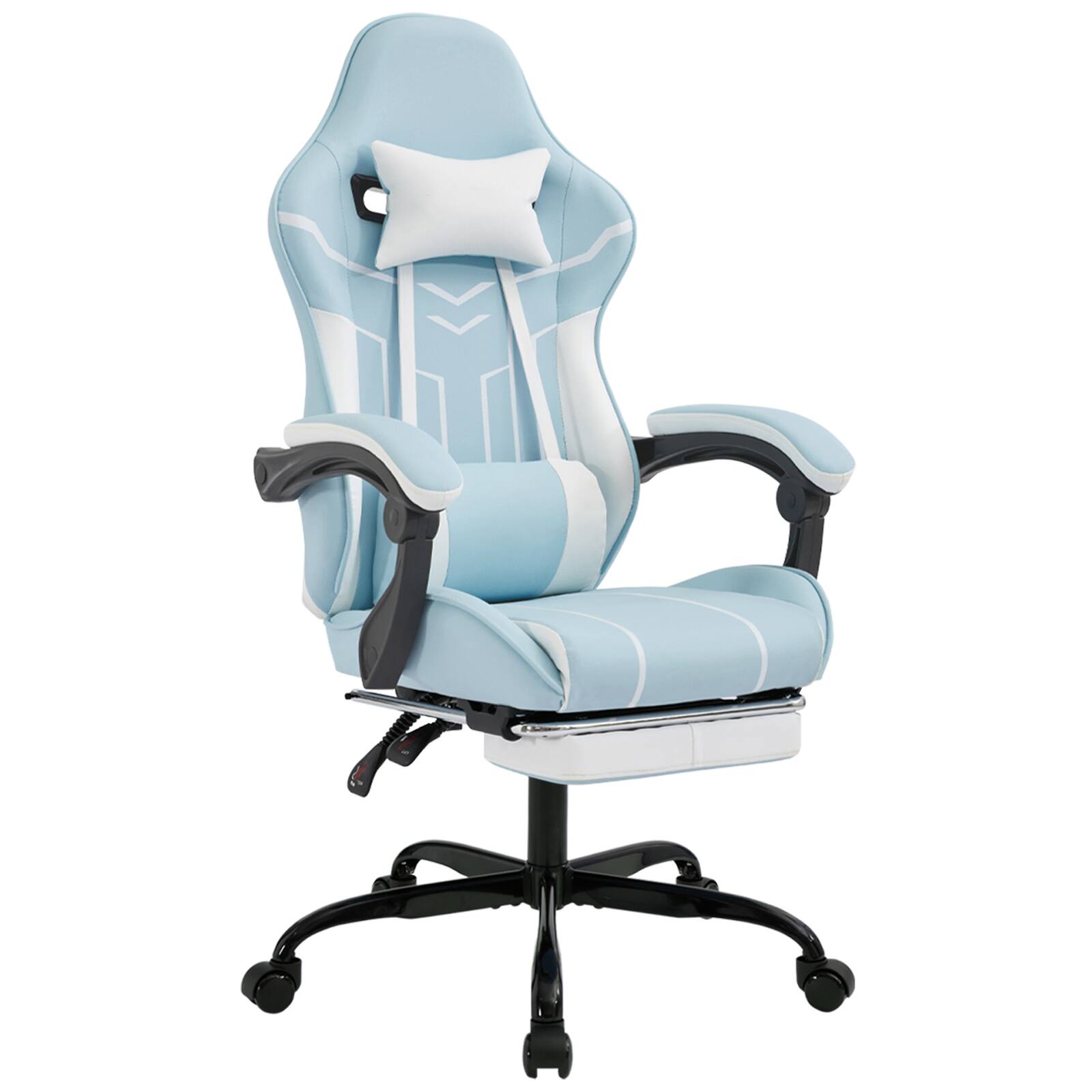 Spaco - Computer Gaming Chair, Ergonomic Chair with Footrest Office Chair Ergonomic Computer Chair with Lumbar Backrest - Blue