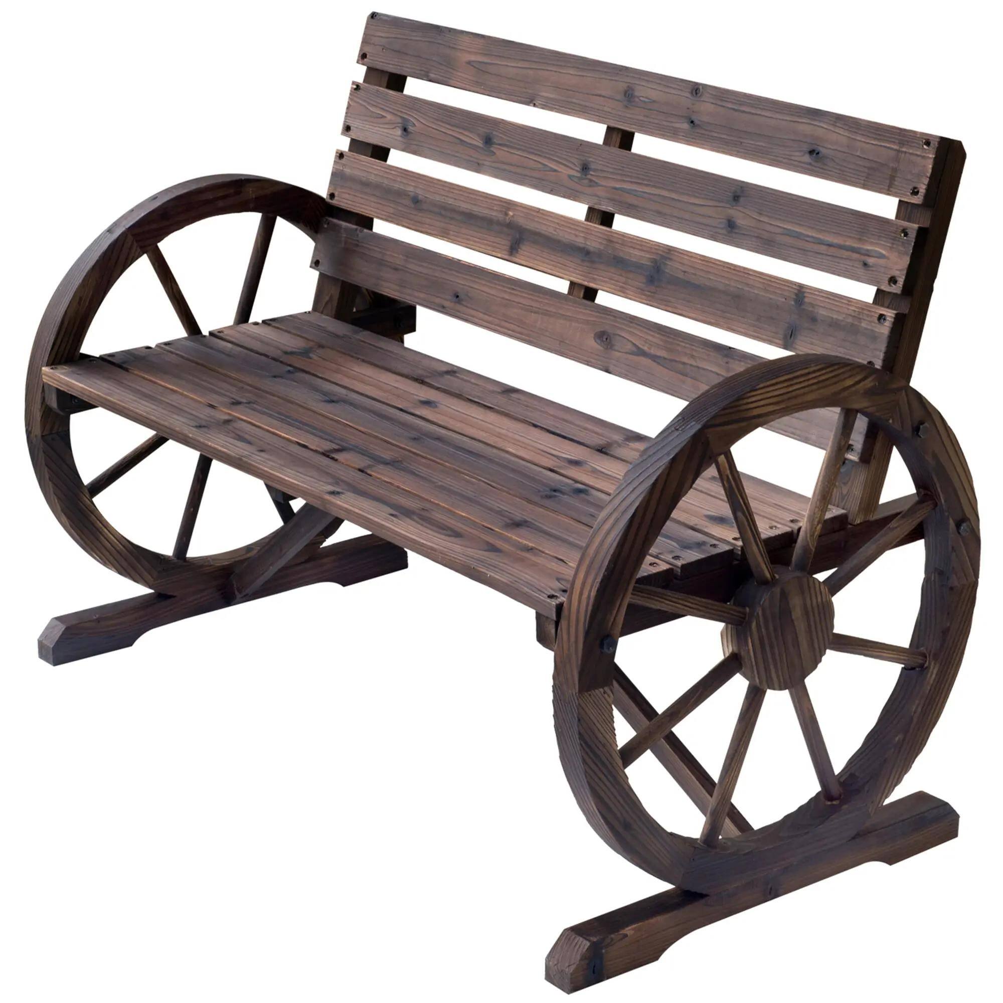 Angle. Resenkos - Resenkos 41" Wooden Wheel Bench, Weatherproof Patio Bench, 2-Slot Seat Bench with Back, Carbonized, Brown - Brown.