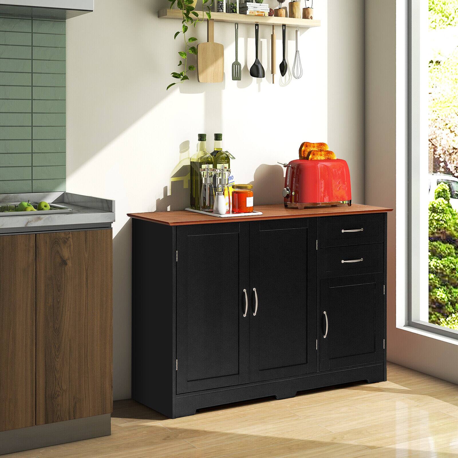 Alt View 6. Ecooso - Buffet Server Storage Cabinet, 2-Door Cupboard with 2 Drawers, Kitchen Sideboard Console - Black.