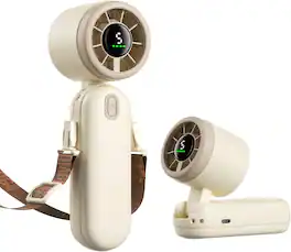PRIMEPLUS - Handheld Turbo Fan 4000mAh, 30ft/s Max Airflow, 5-Speed Portable Personal Fan with 12H Battery, Quiet Cooling for Travel - Vanilla Cream